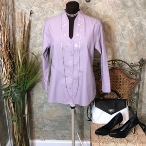 Coldwater creek 🌹 no iron lavender shirt top blouse tunic size PL(14-16).
